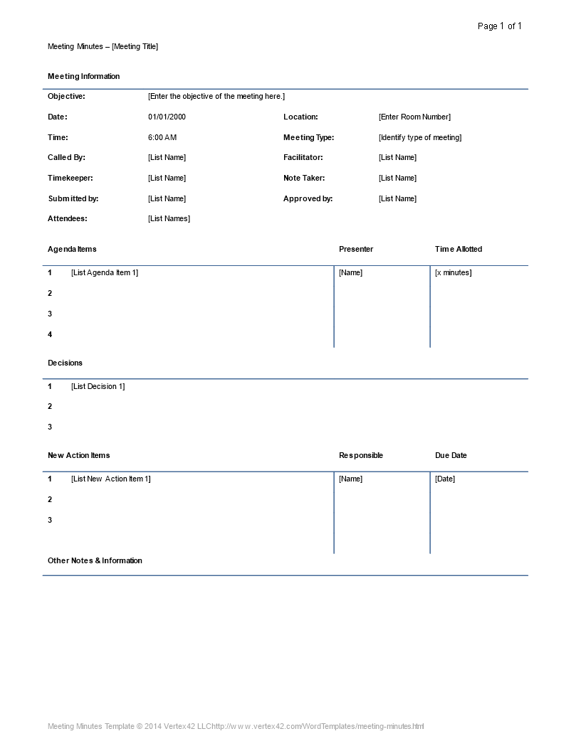 detailed meeting minutes template plantilla imagen principal