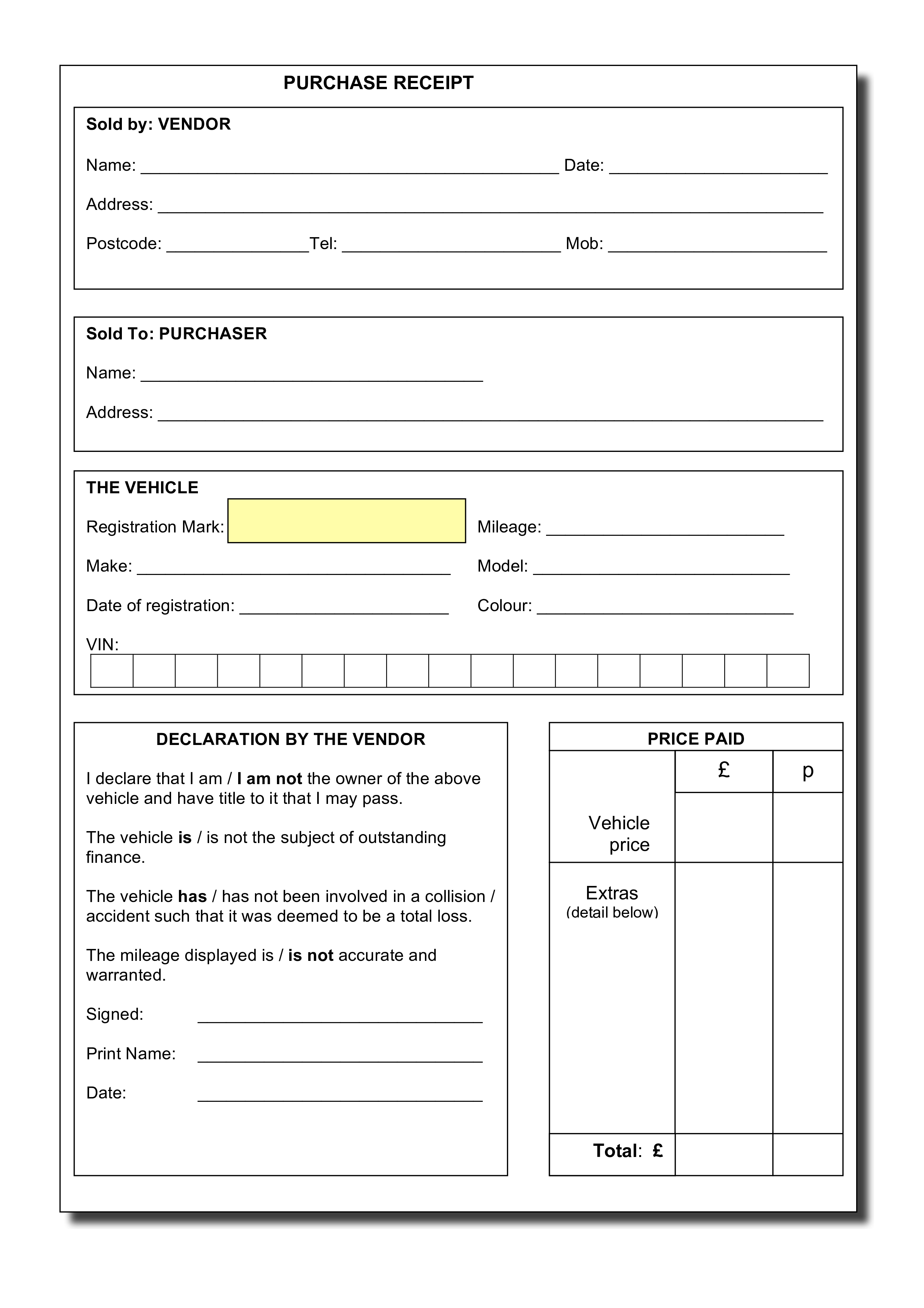 purchase receipt sample template