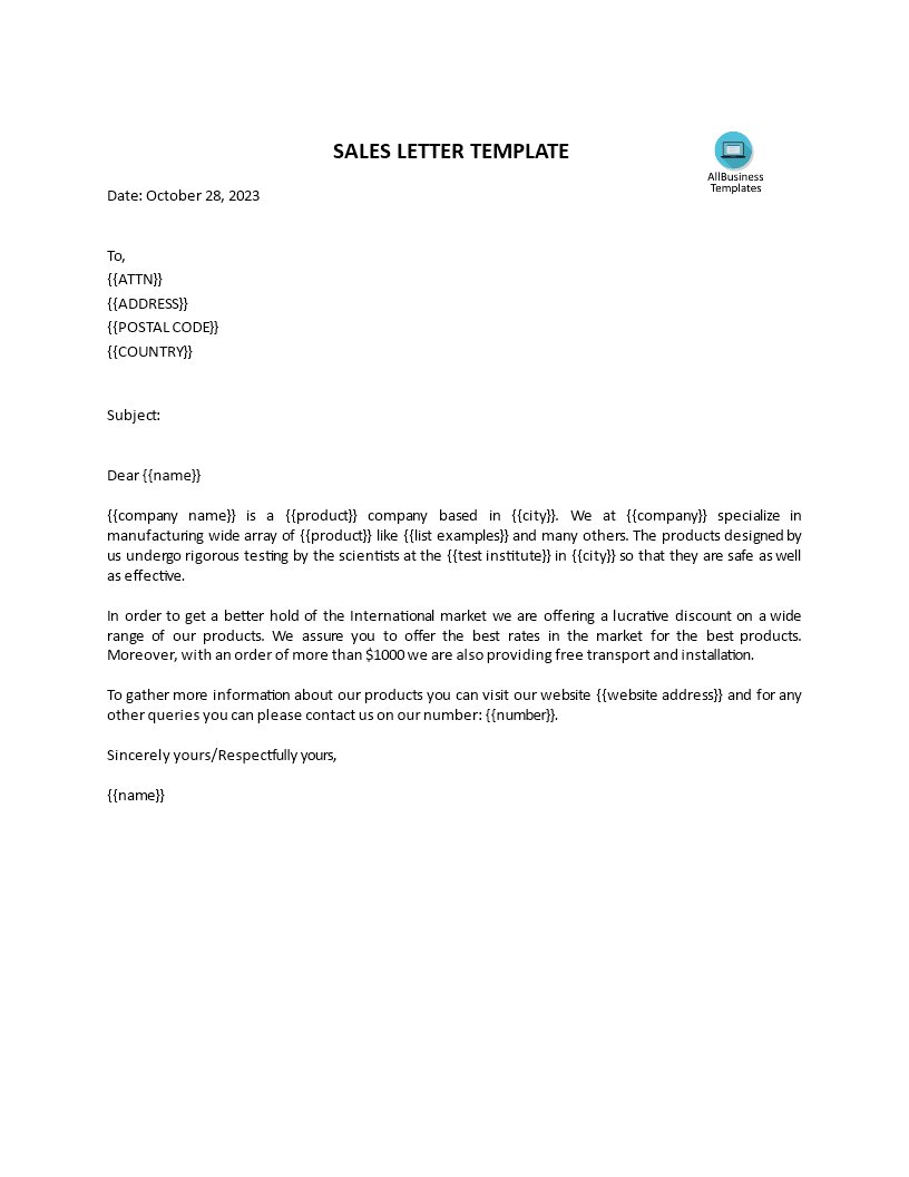 sales letter template template