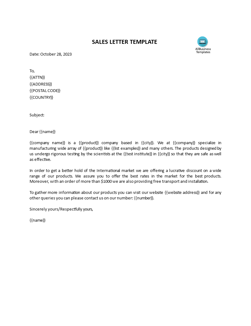 sales letter template voorbeeld afbeelding 