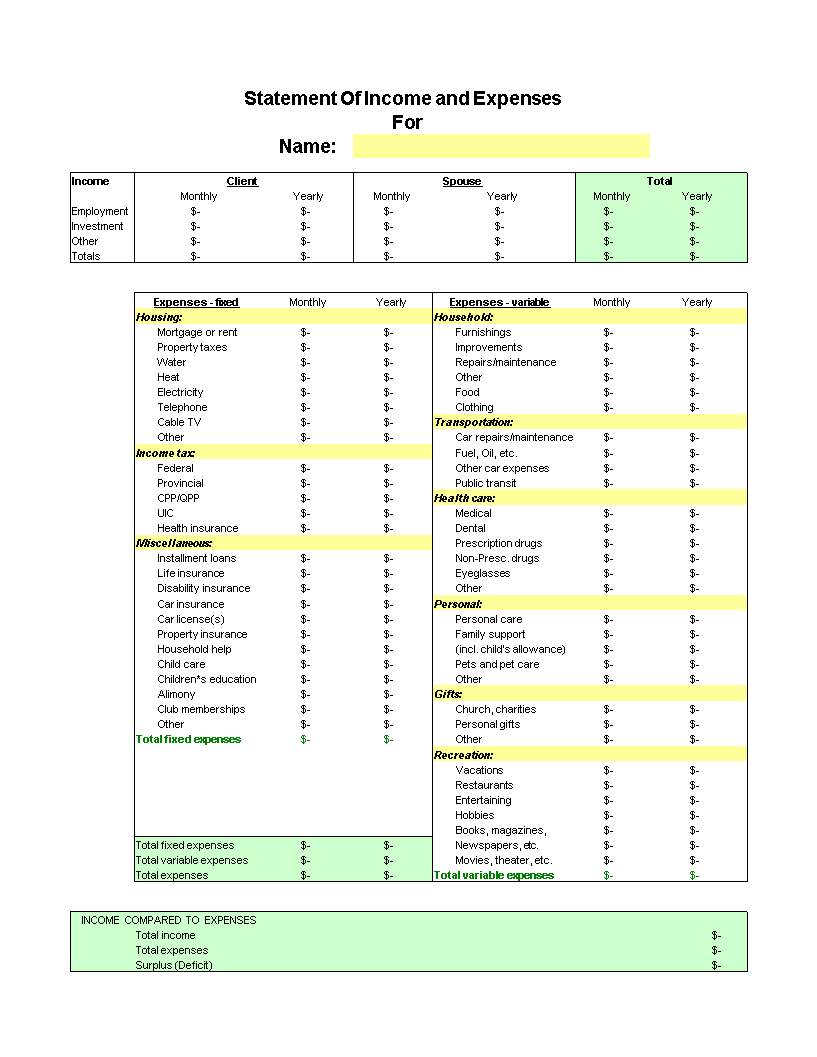 monthly expenses excel template