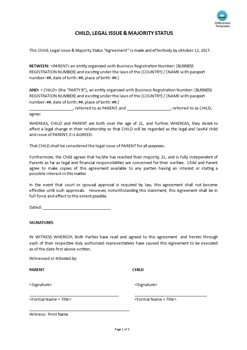 child, legal issue & majority status plantilla imagen principal