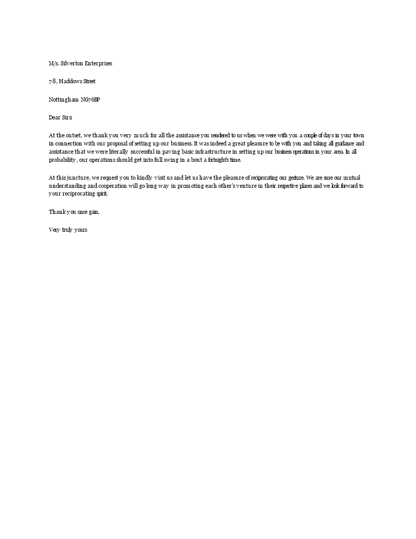 business thank you letter to another company for assistance voorbeeld afbeelding 