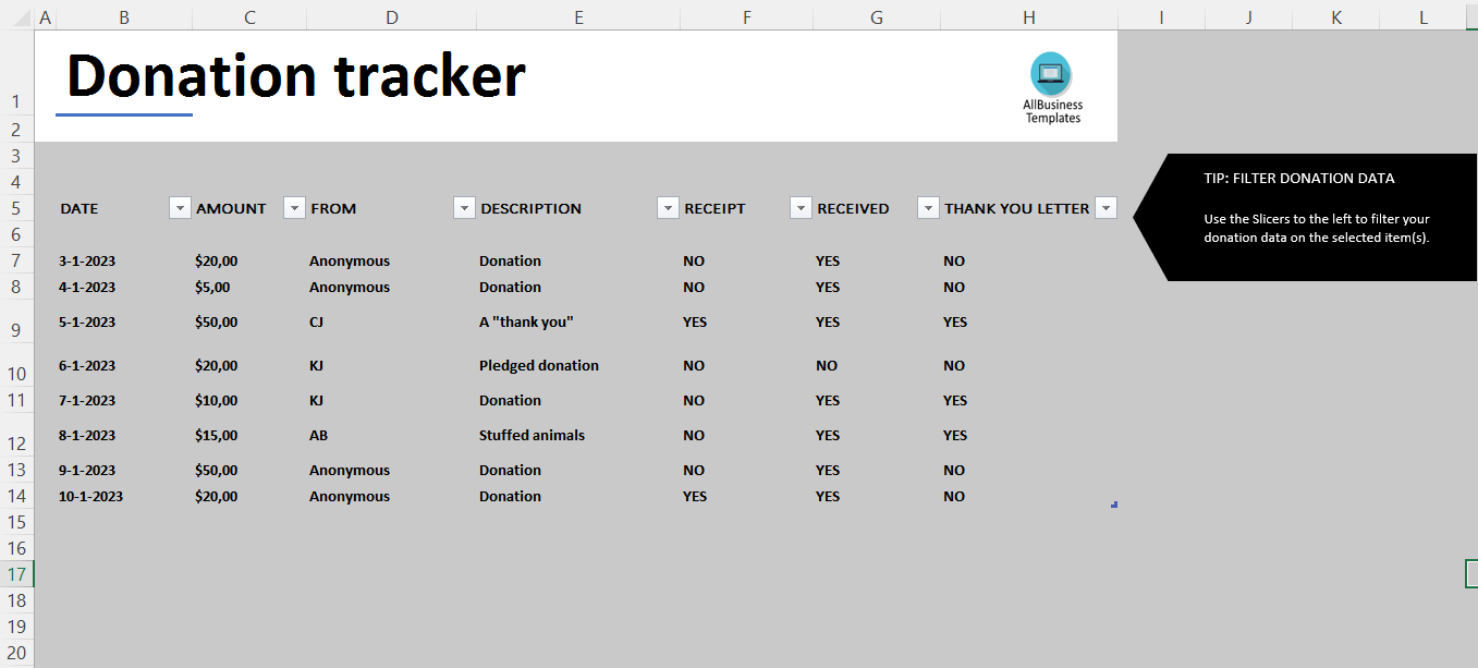 donation tracker template in excel plantilla imagen principal