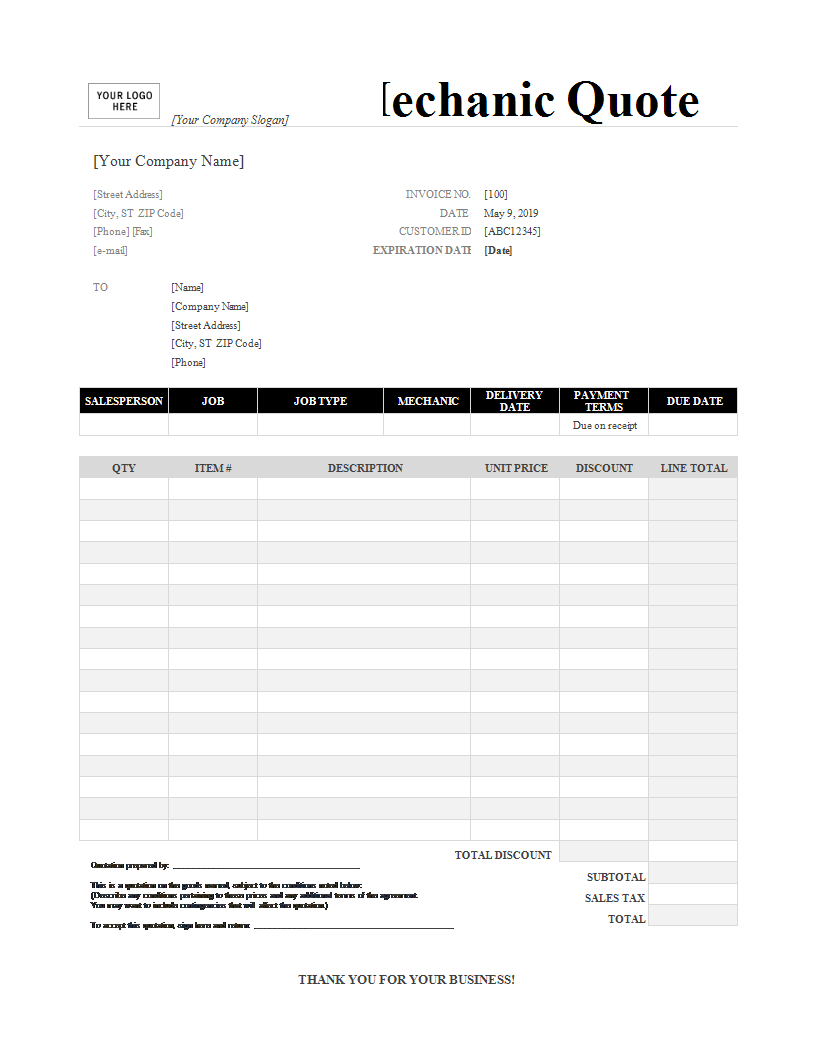 quote template worksheet template