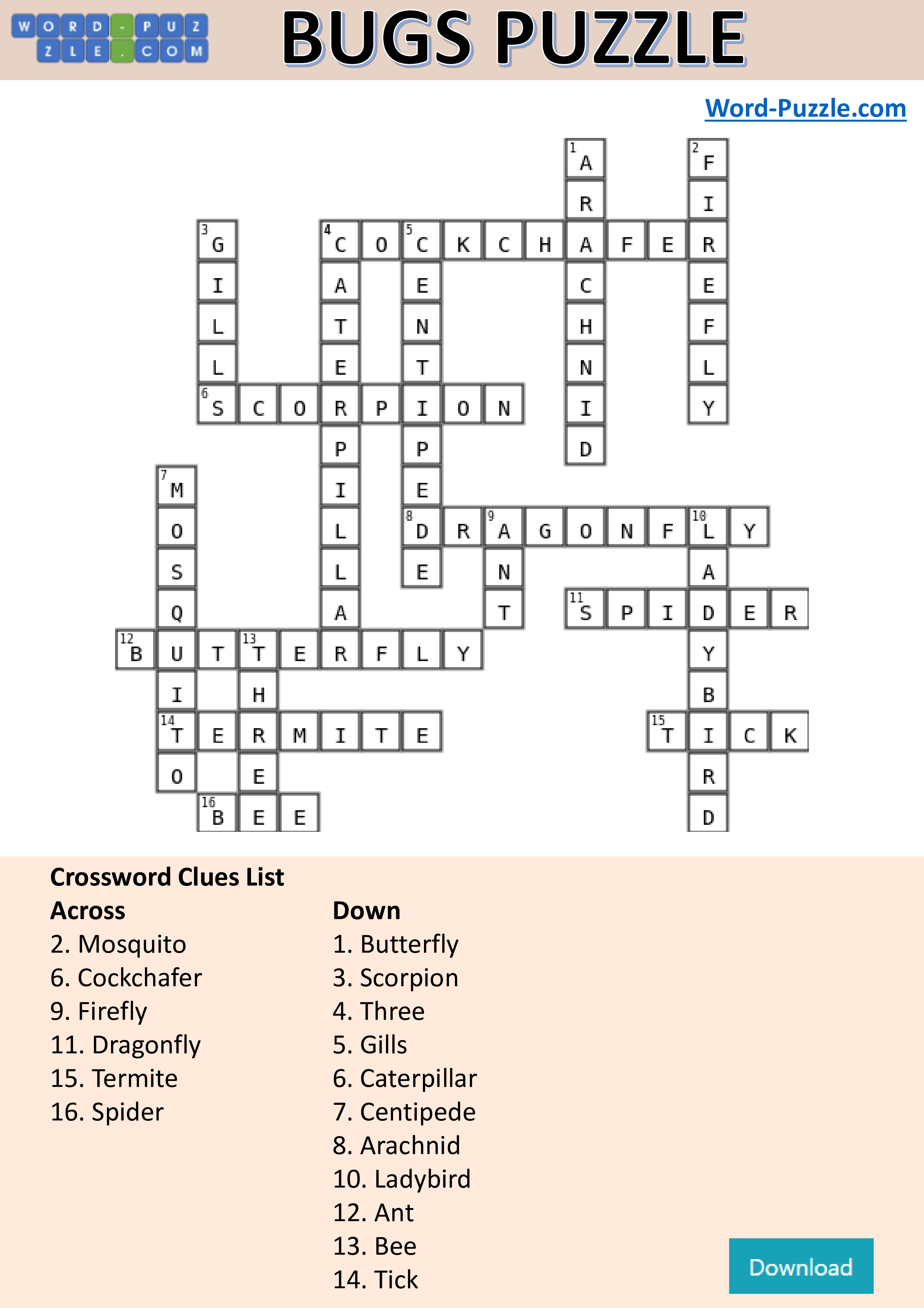 Bugs crossword puzzle template main image