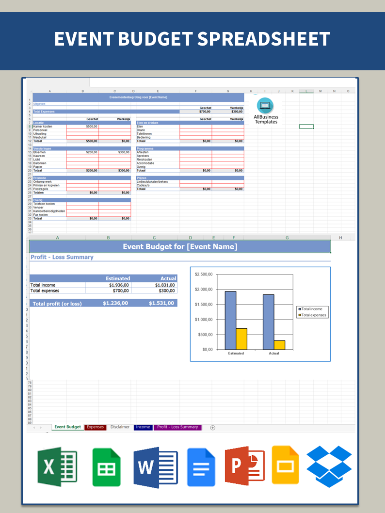 event budget excel modèles