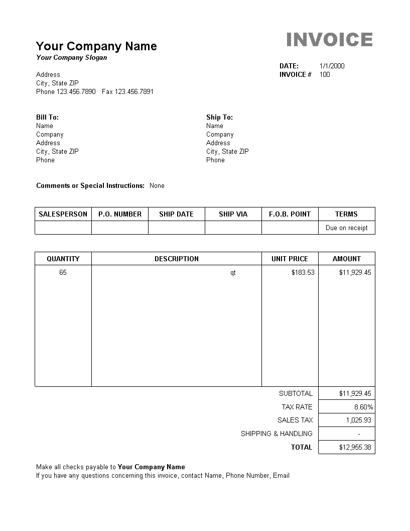 sales invoice excel template