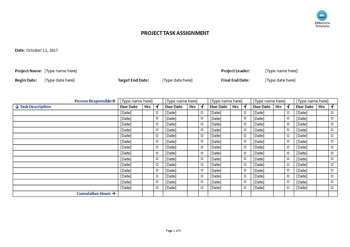 Projectmanagement - Project Task Assignment 模板