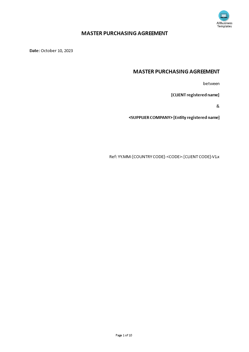 master purchasing agreement template
