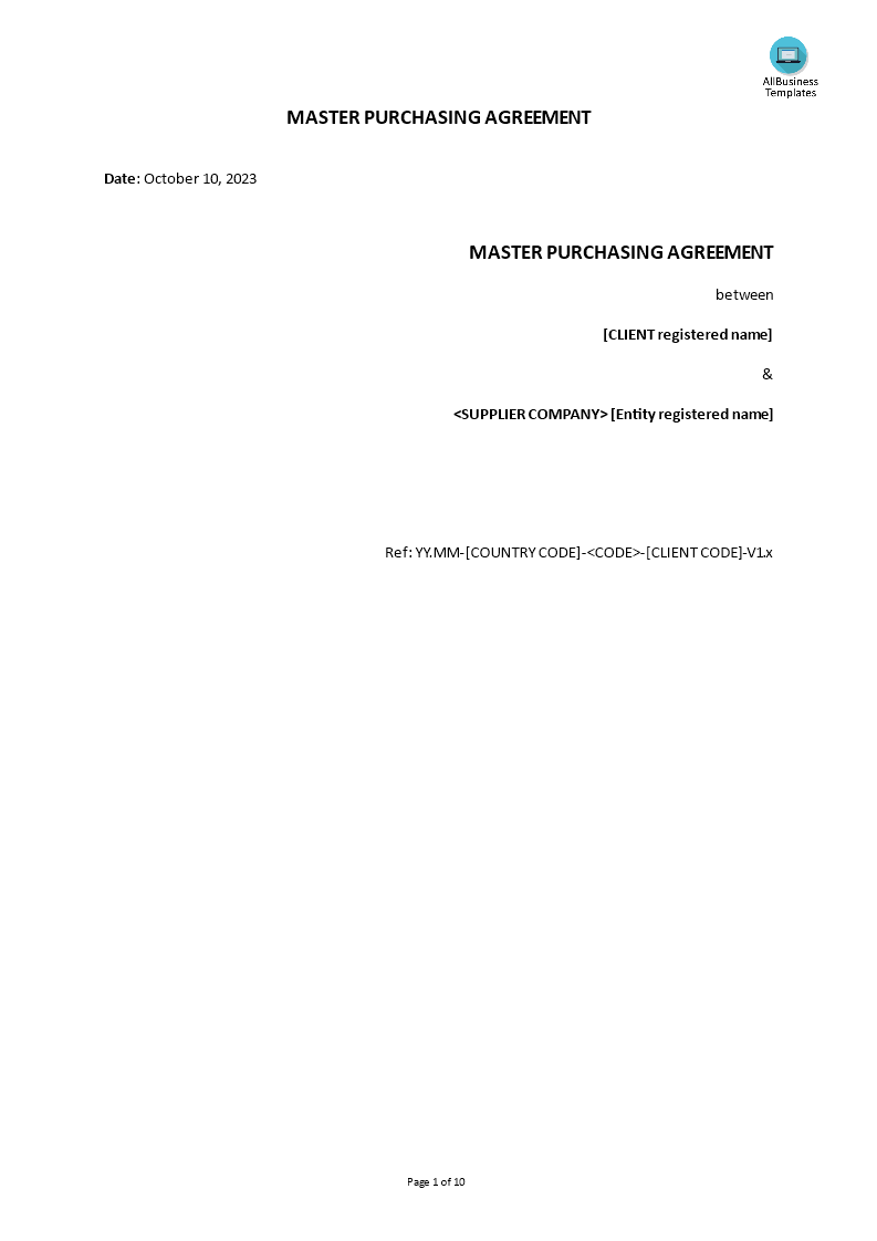 master purchasing agreement Hauptschablonenbild