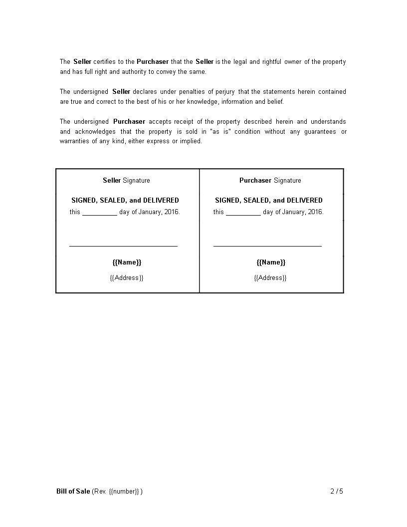 Bill of Sale Form main image