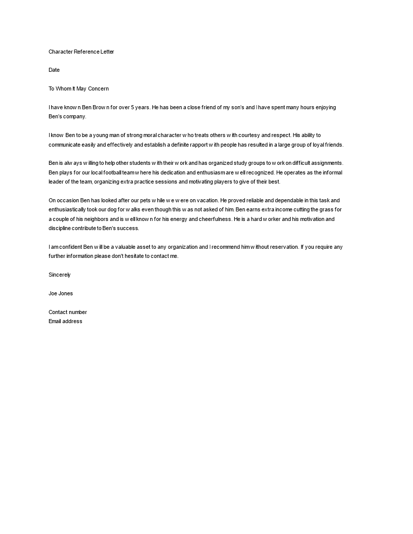 personal letter of recommendation employment voorbeeld afbeelding 