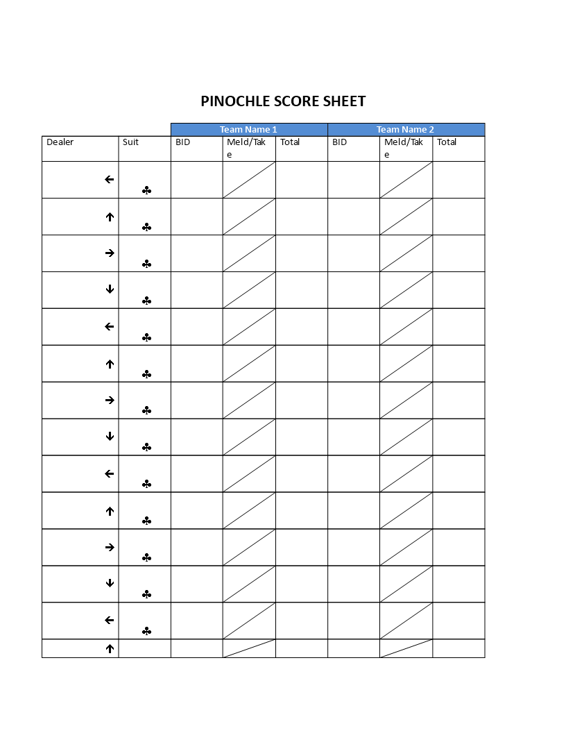 Pinochle scoresheet template main image