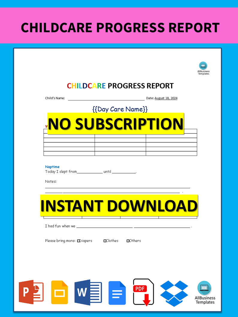 childcare progress report voorbeeld afbeelding 