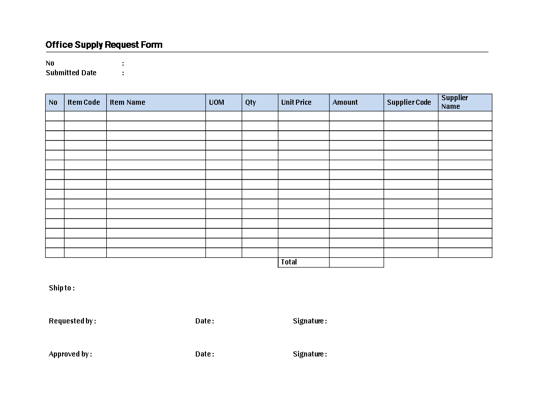 office supply request model voorbeeld afbeelding 