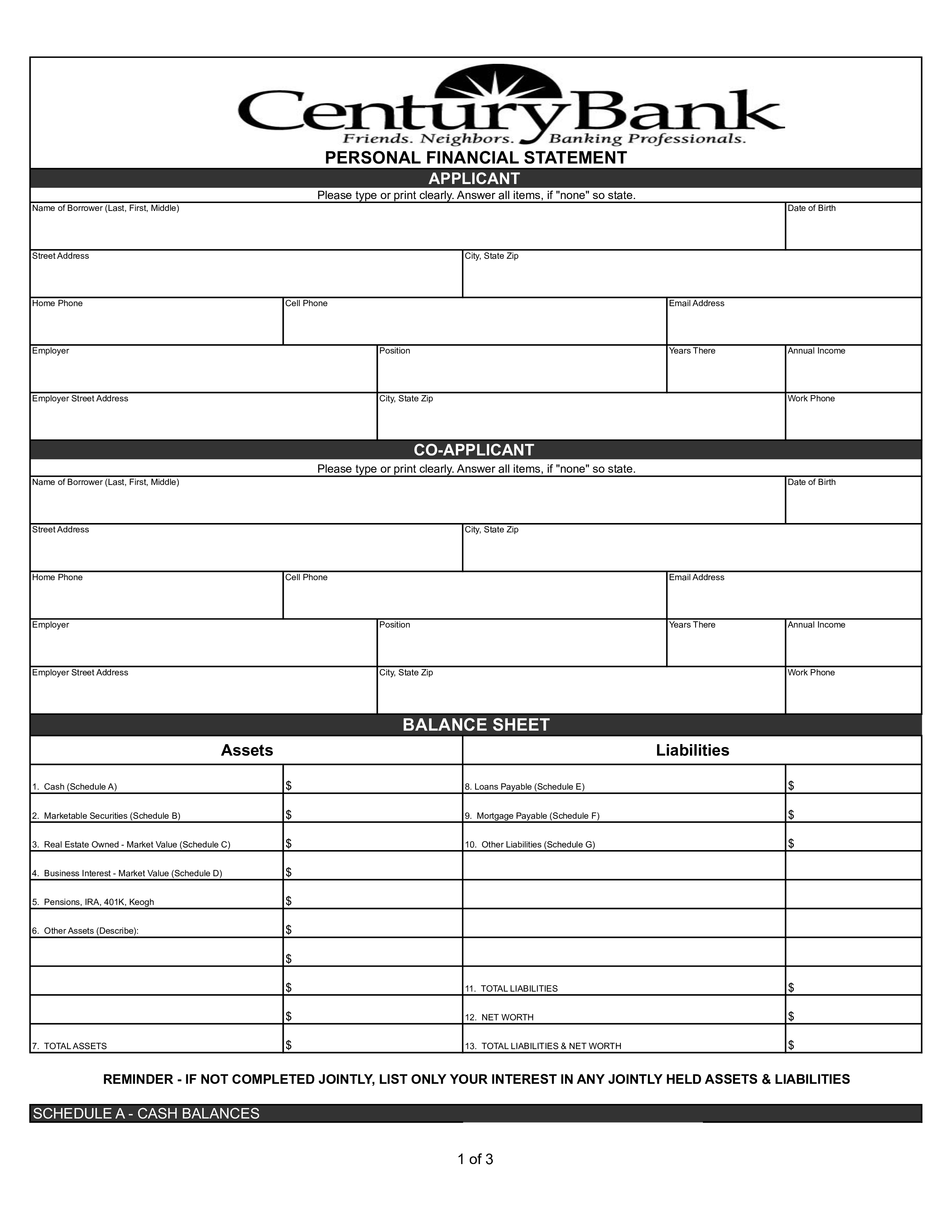 personal financial statement balance sheet Hauptschablonenbild