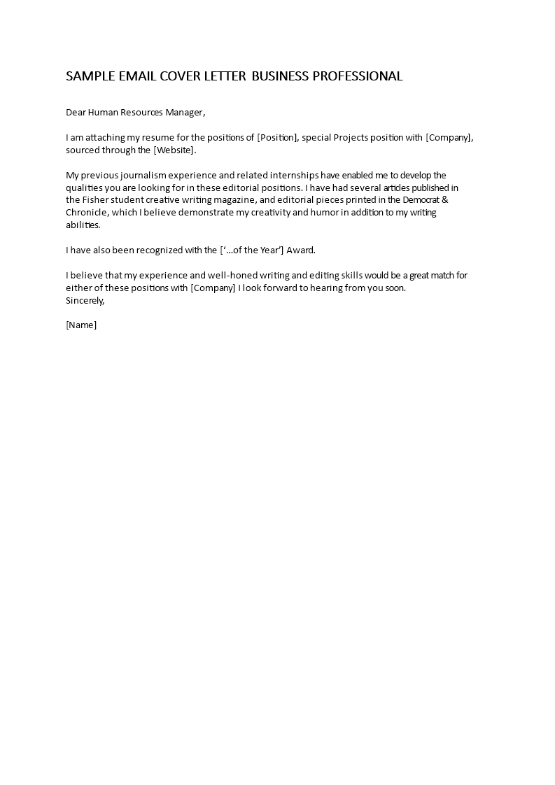 short email application letter template