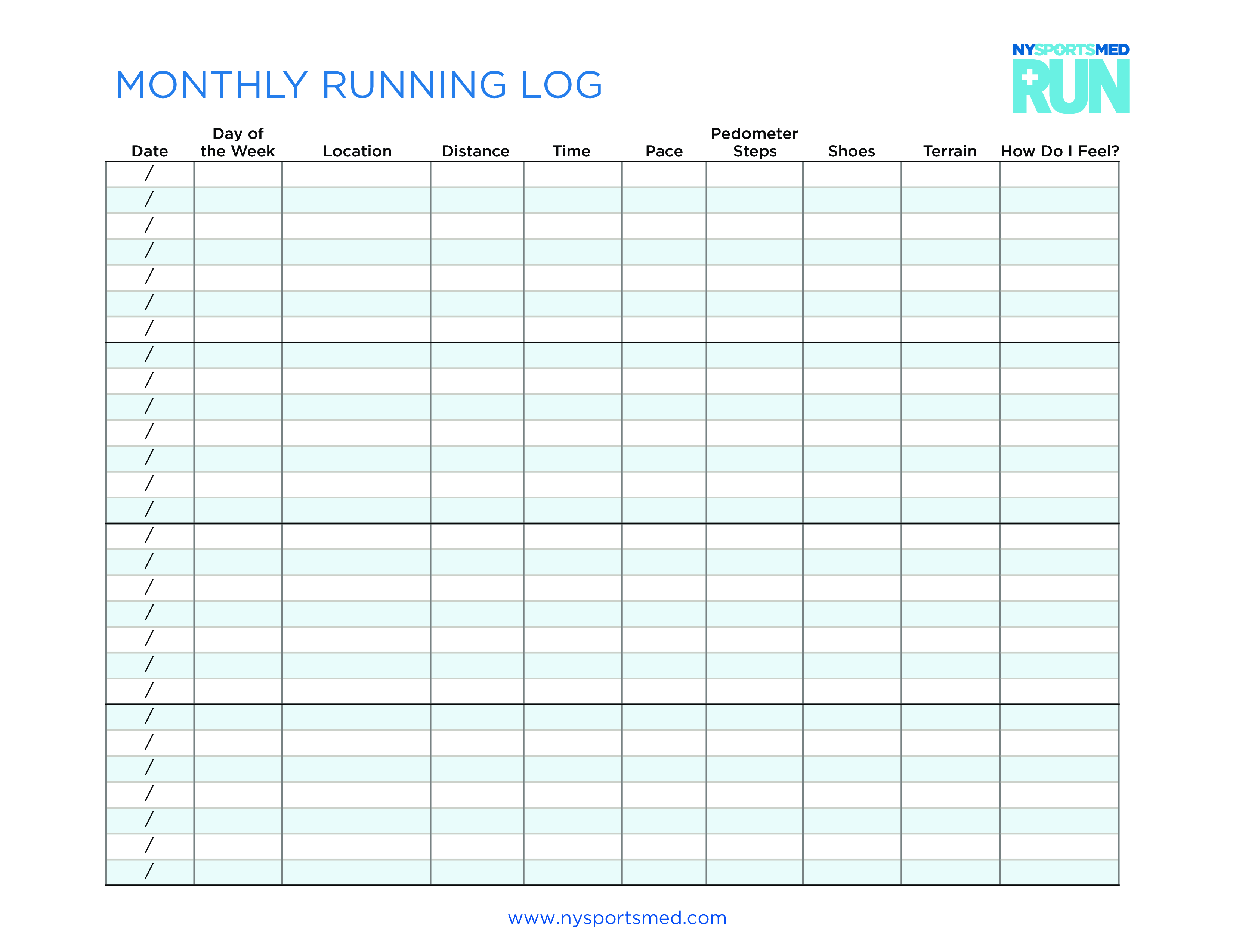 monthly running log voorbeeld afbeelding 