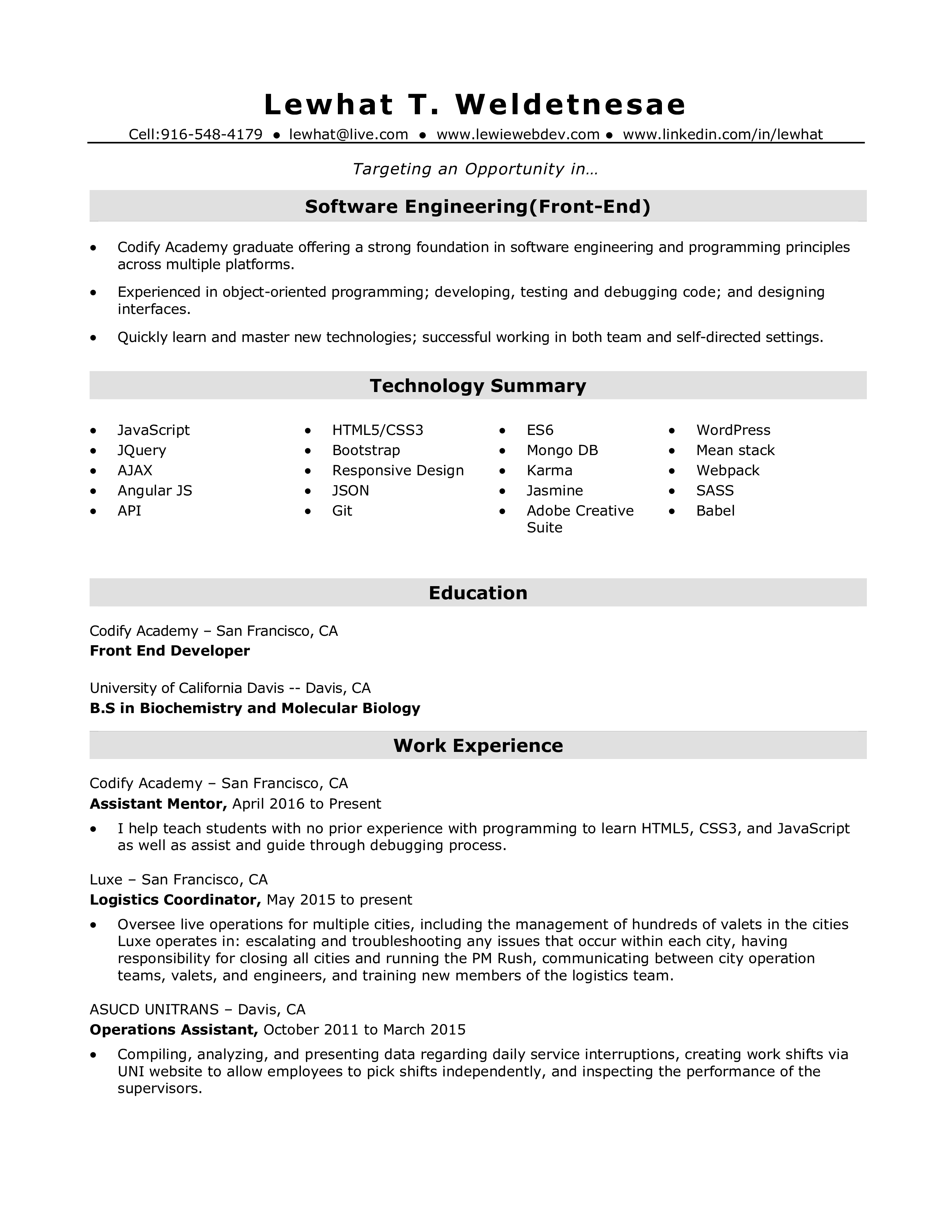 software engineering fresher resume template