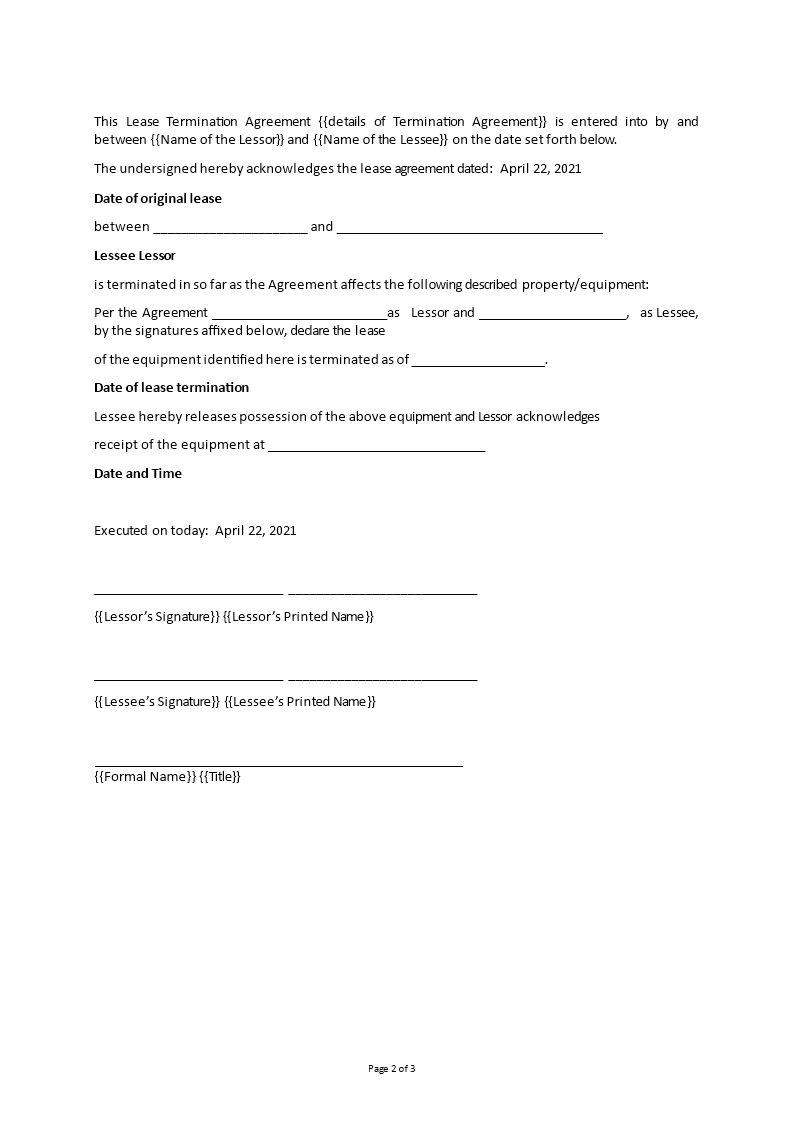 equipment lease termination agreement Hauptschablonenbild