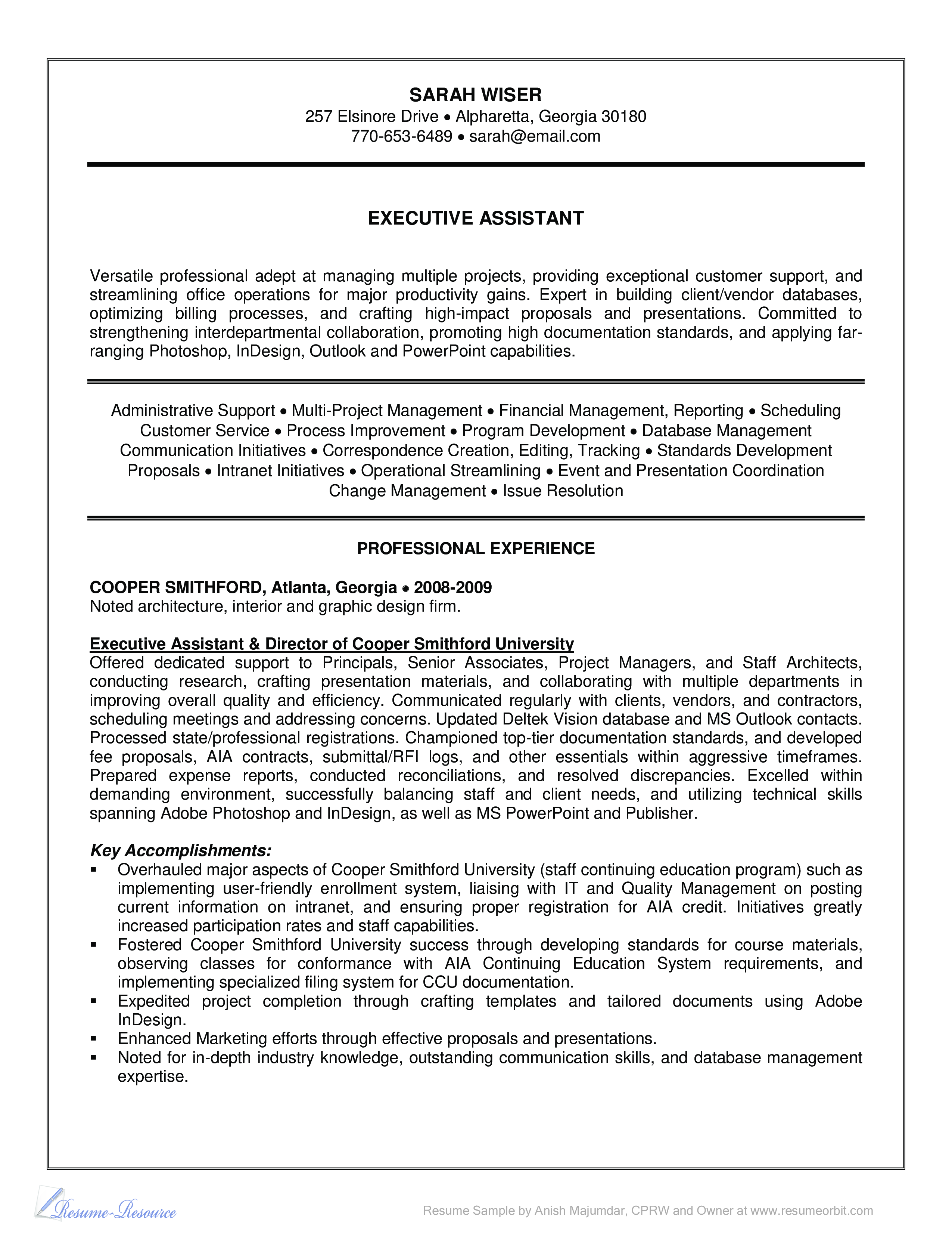 executive assistant resume Hauptschablonenbild