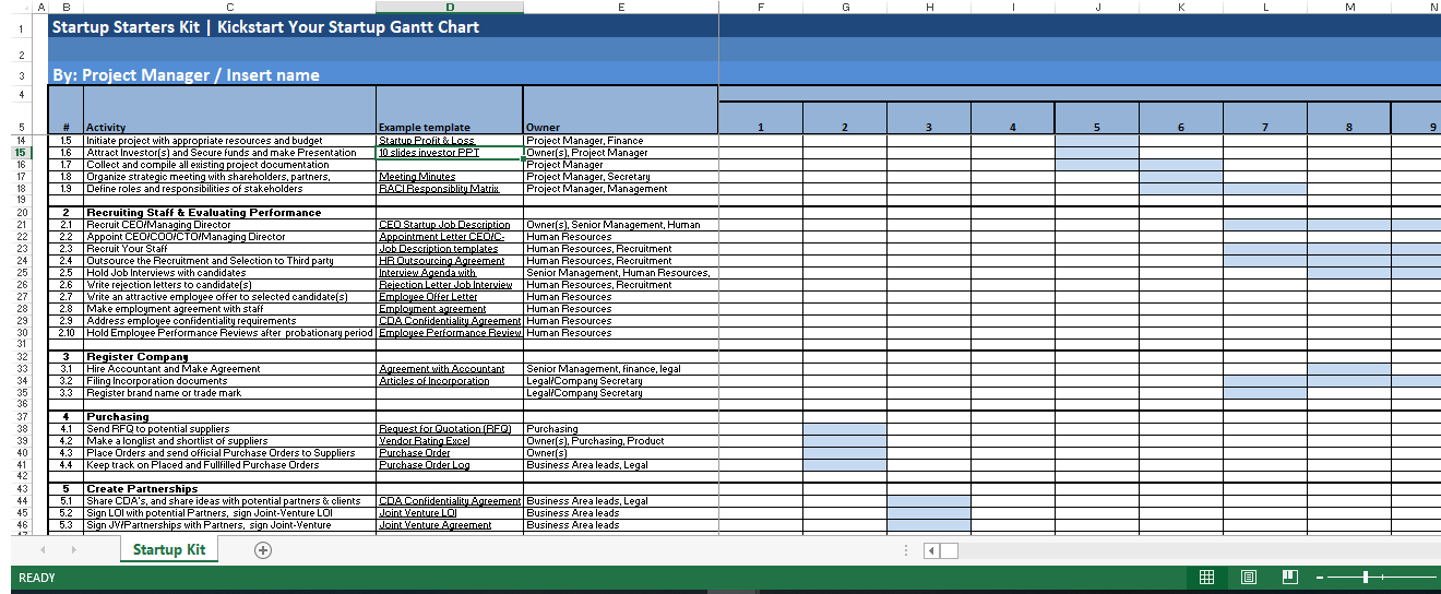 Startup Planning Gantt Chart 模板