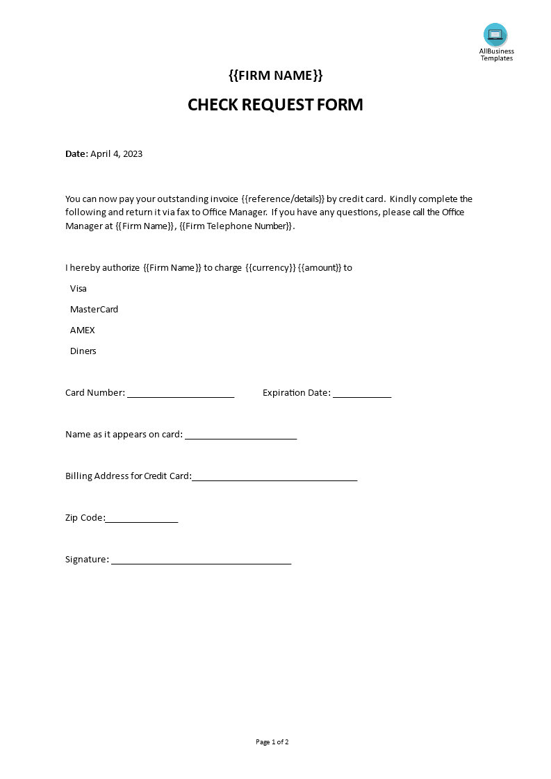check request form template