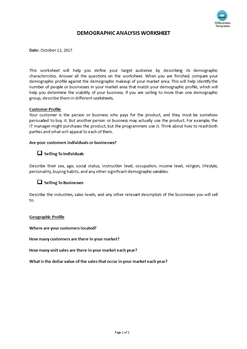 market analysis - worksheet_demographic analysis template