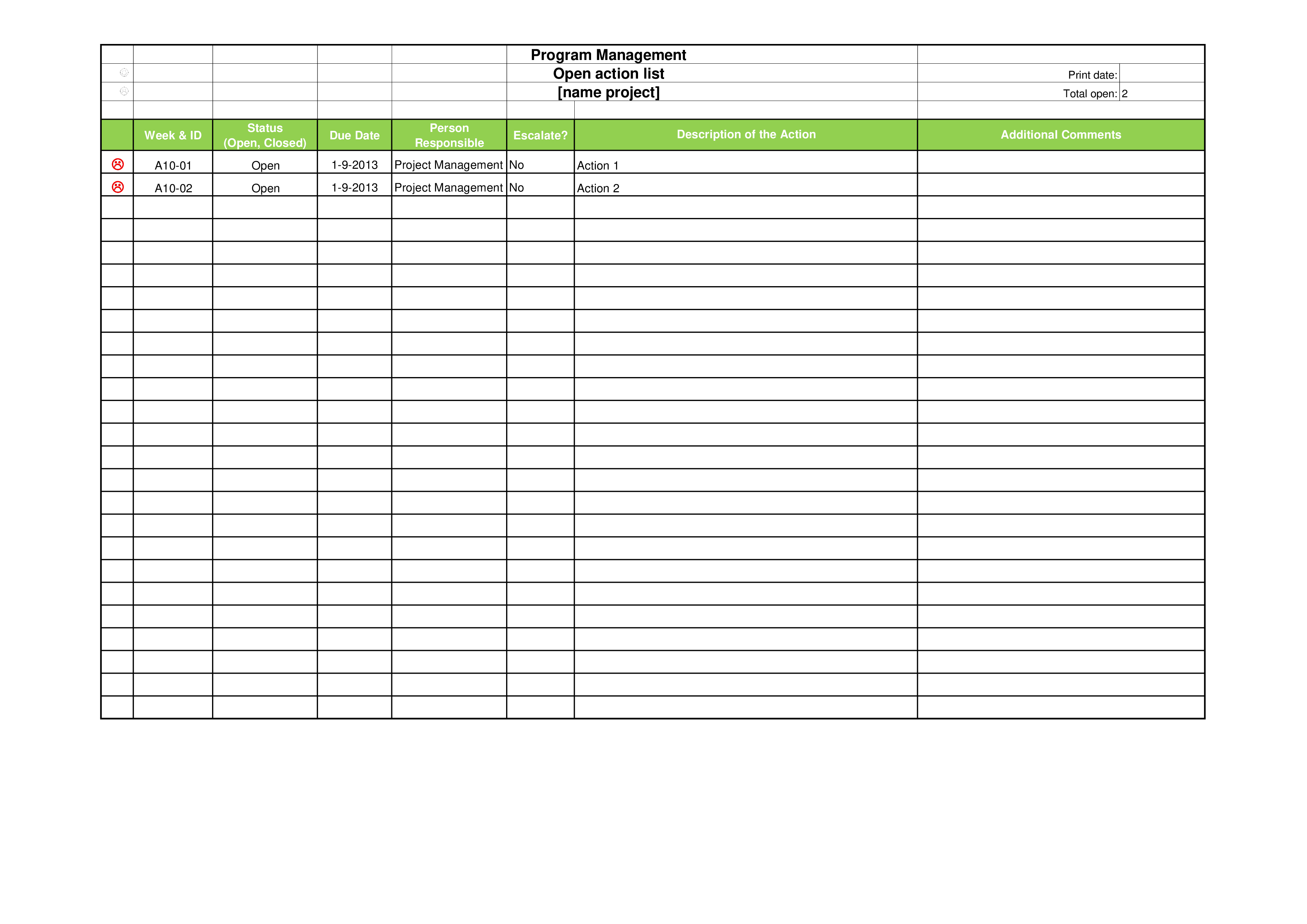 program management, actions, decisions and issues Hauptschablonenbild