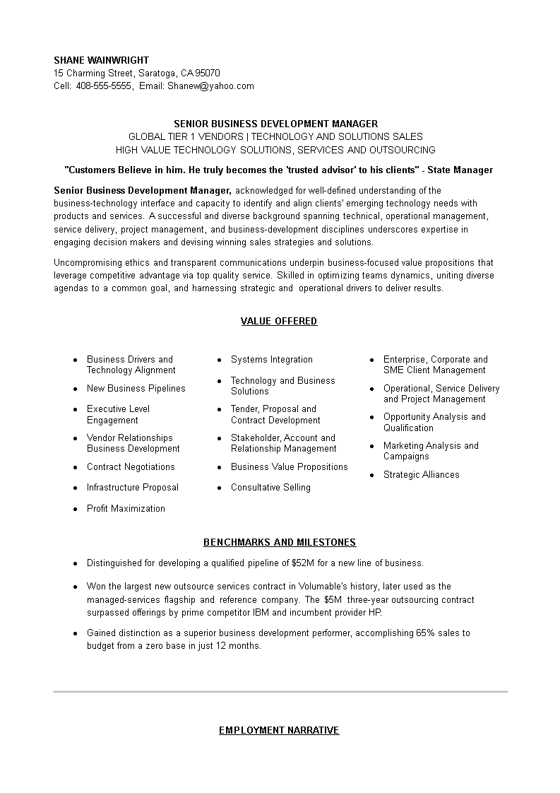 senior level business development executive resume template