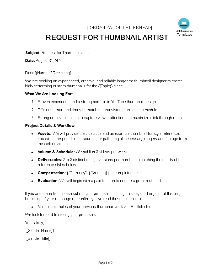request thumbnail artist template modèles