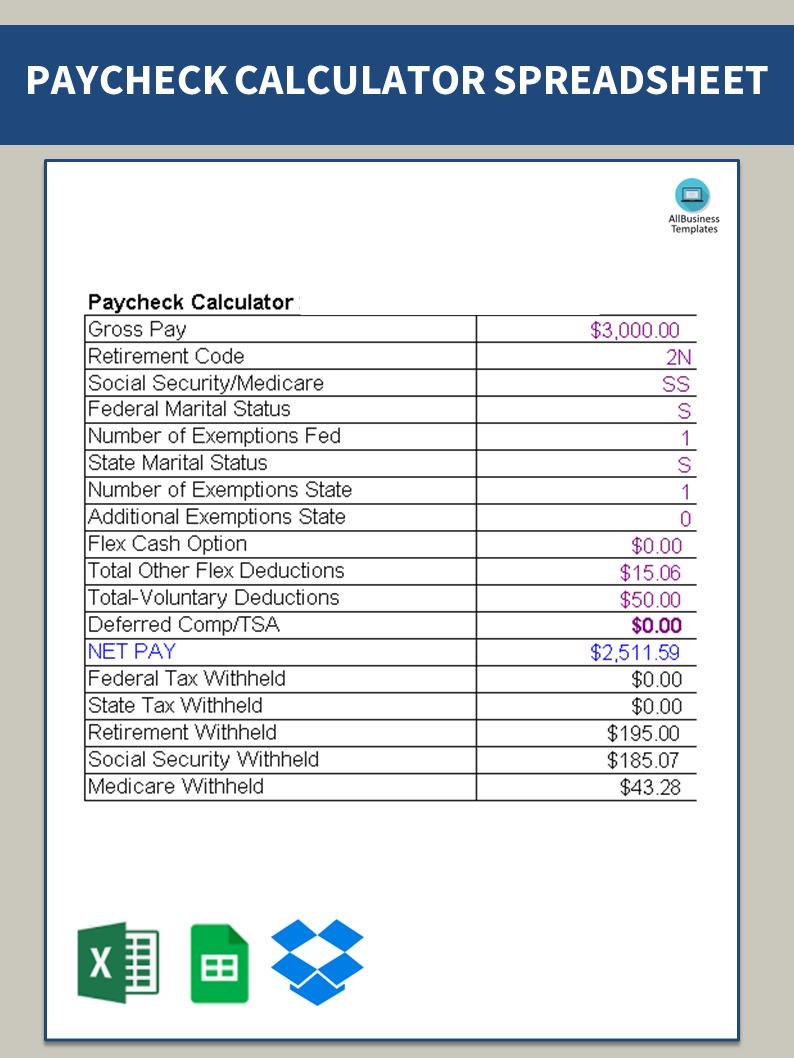 paycheck calculator modèles