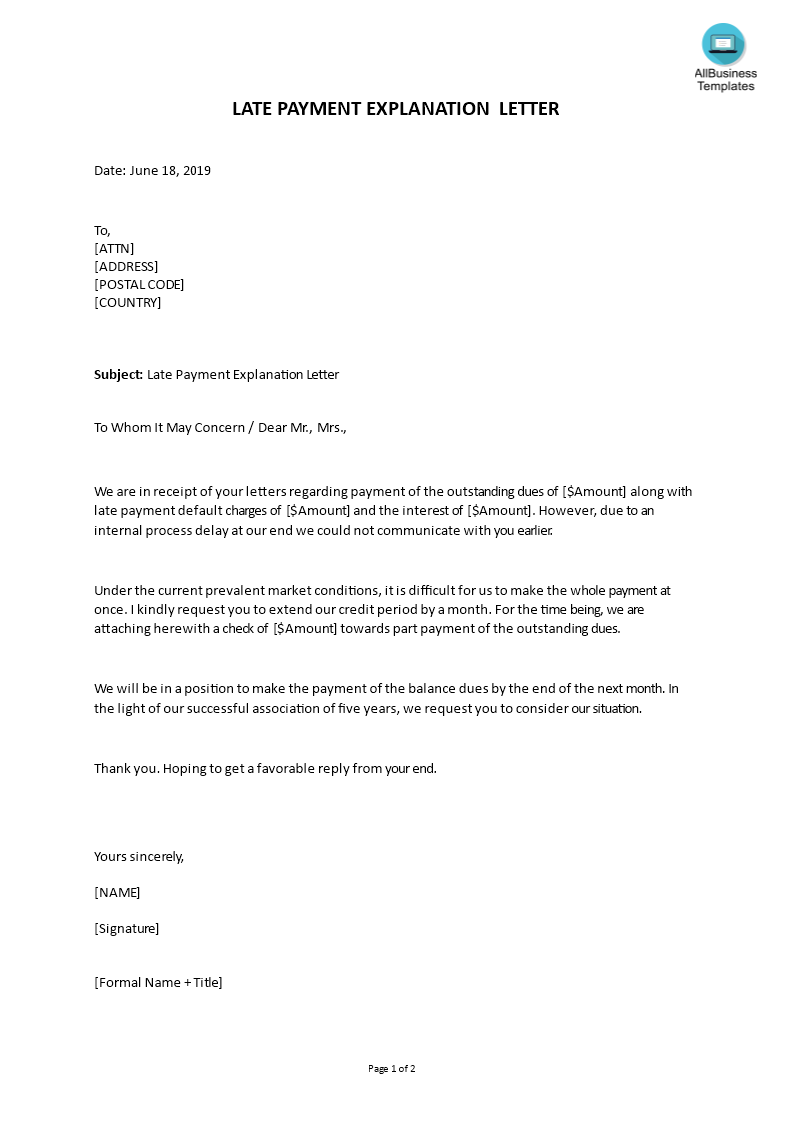 late payment explanation letter template