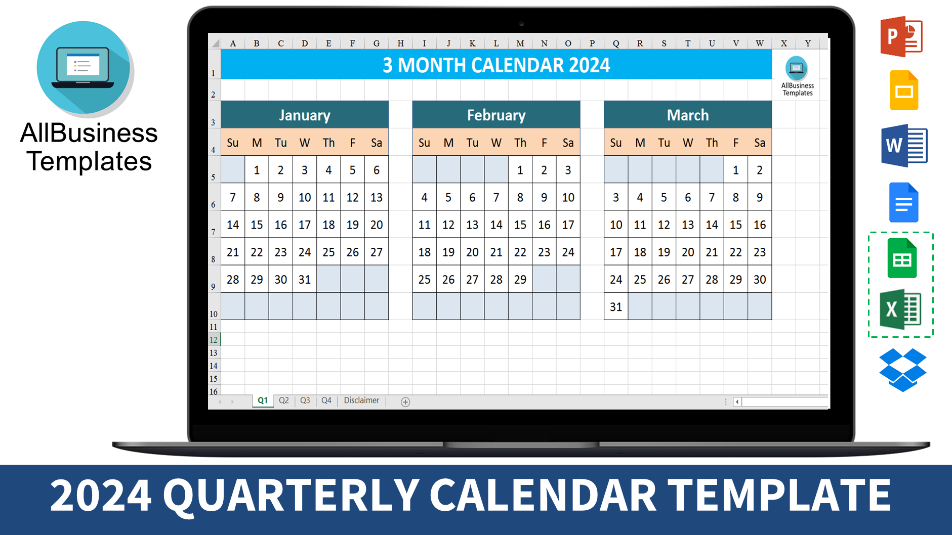 3 month calendar 2024 Hauptschablonenbild