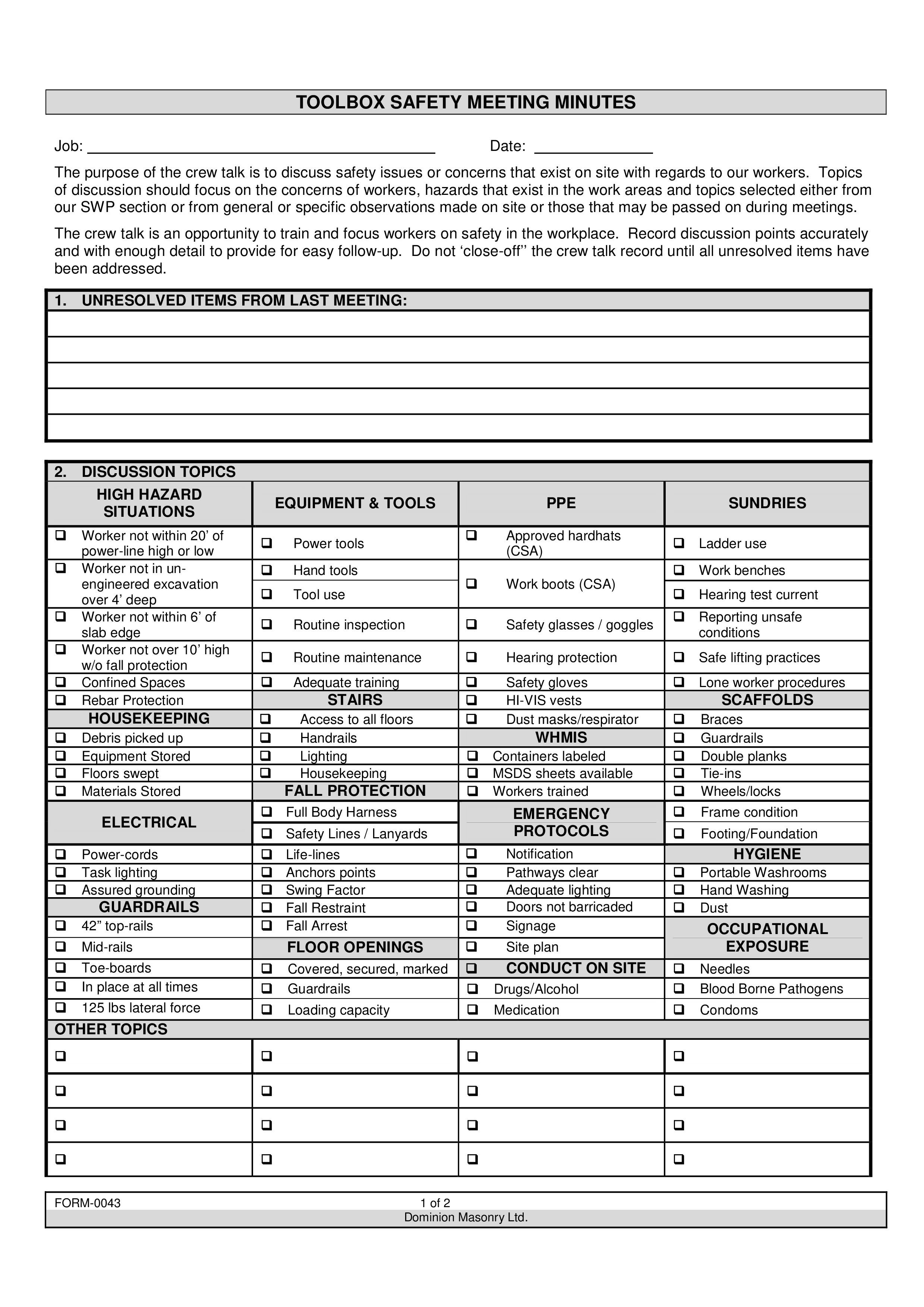 Monthly Safety Meeting Template Detrester
