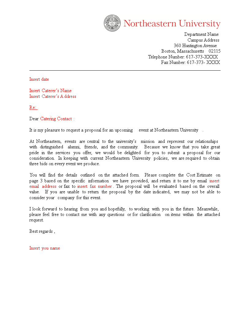 Catering Inquiry Email Template