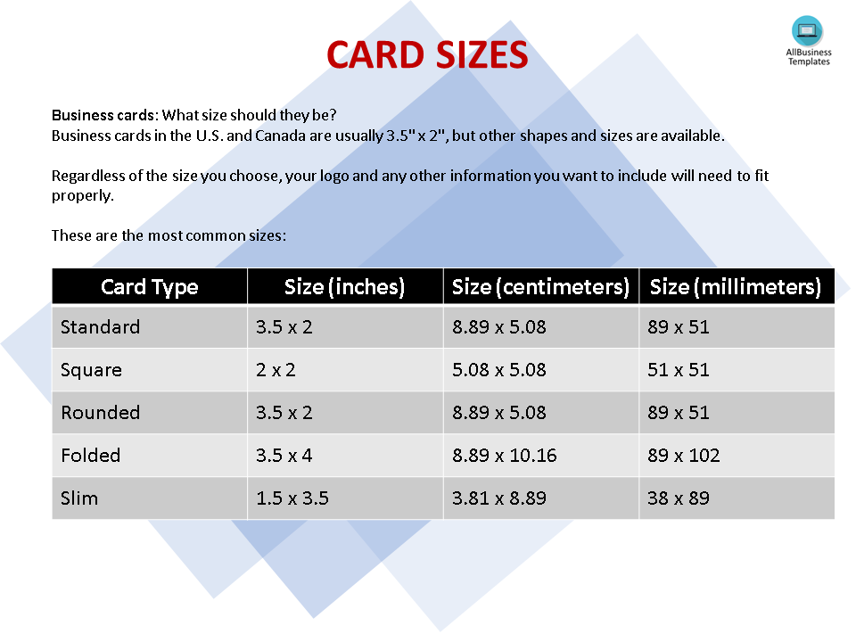 business card size template