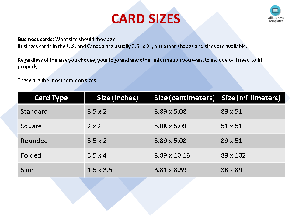 Business Card Size 模板