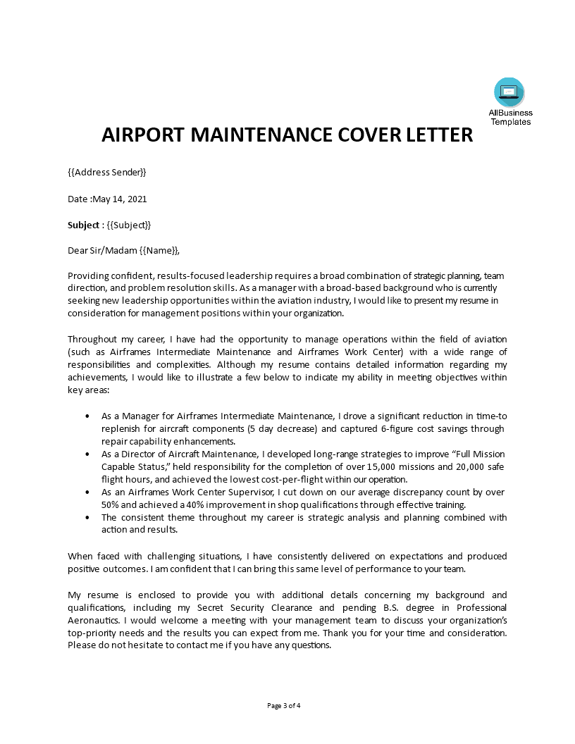 military aviation cover letter Hauptschablonenbild