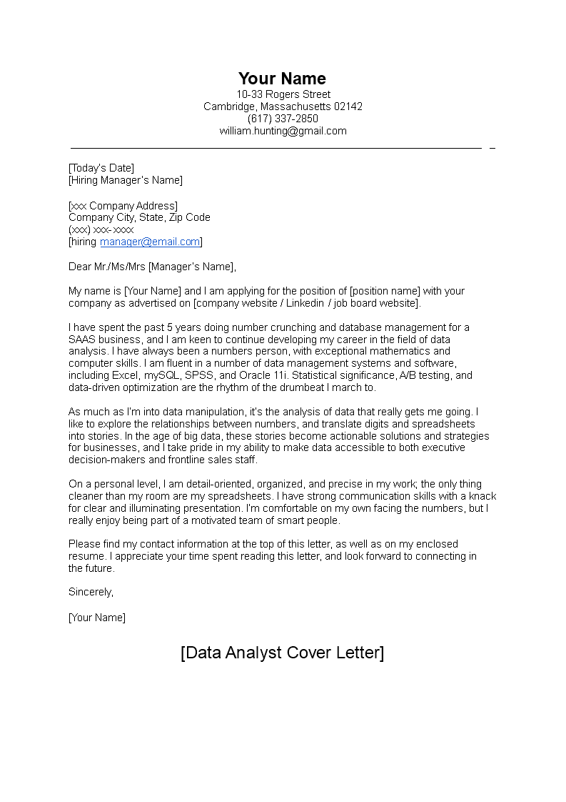 Data Analyst Cover Letter Sample Templates At Allbusinesstemplates Com