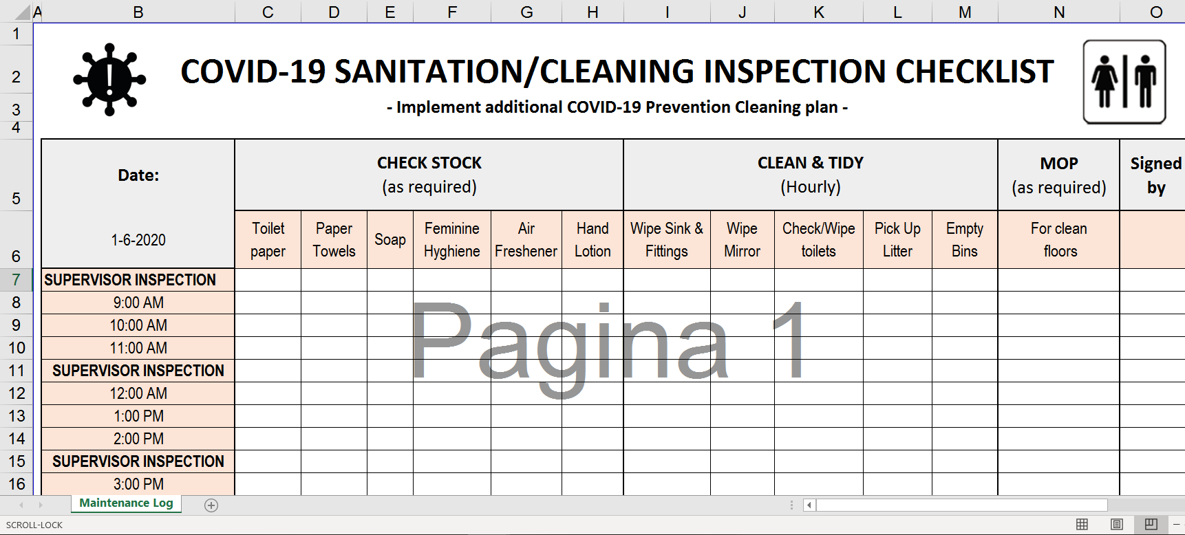 COVID19 Facility Cleaning List Templates at