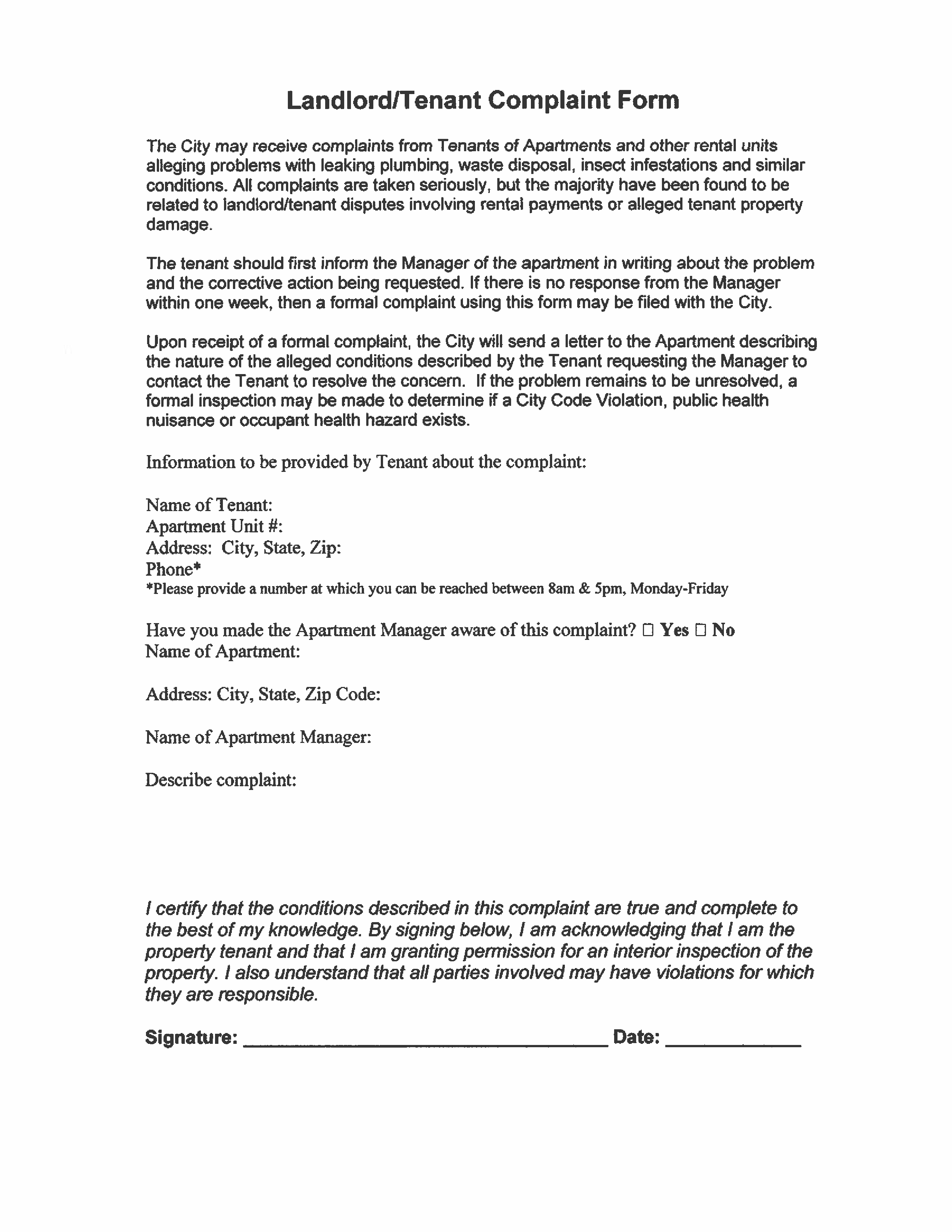 complaint form about rental agreement for tenant voorbeeld afbeelding 