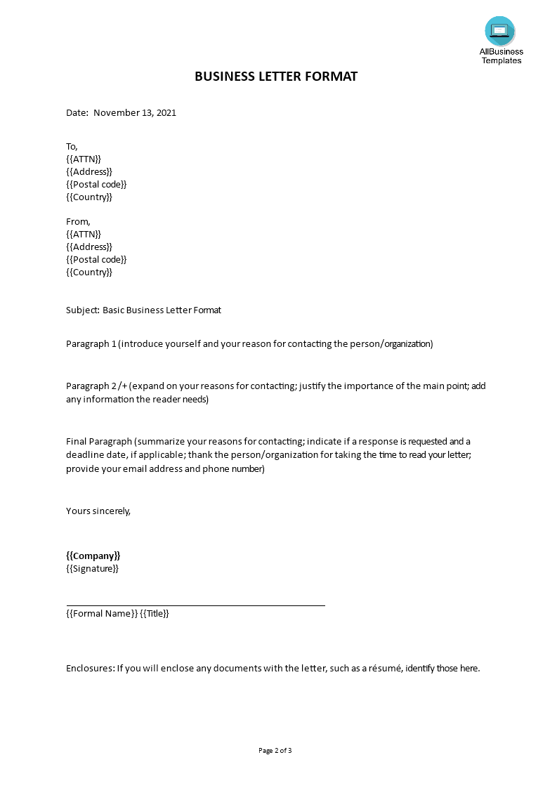 business letter form format Hauptschablonenbild