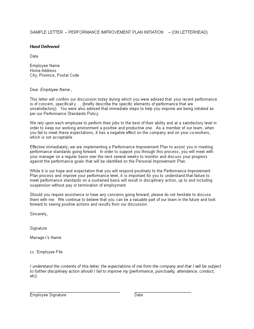 performance improvement warning letter template