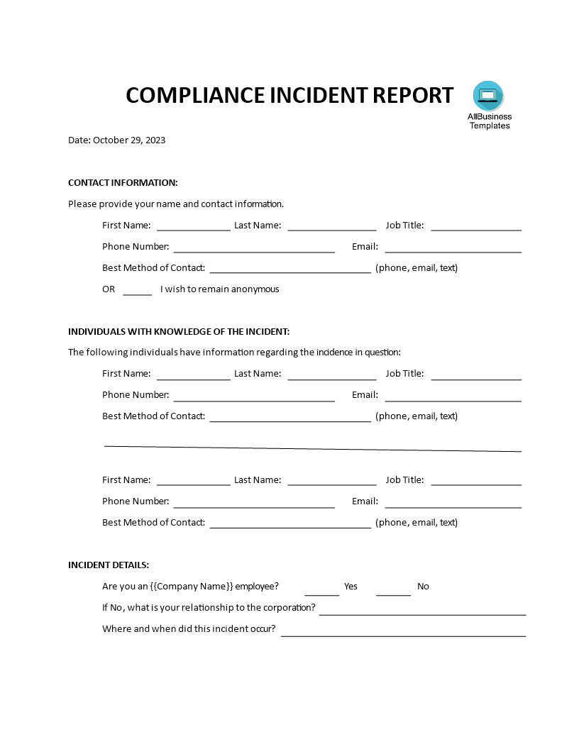 incident report modèles