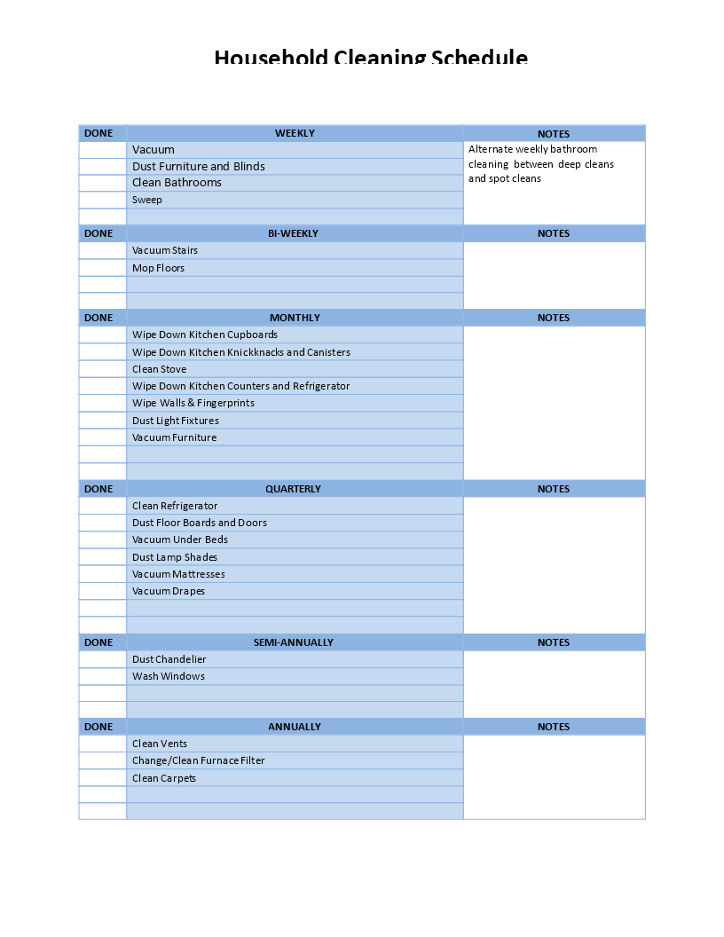 house cleaning schedule Hauptschablonenbild