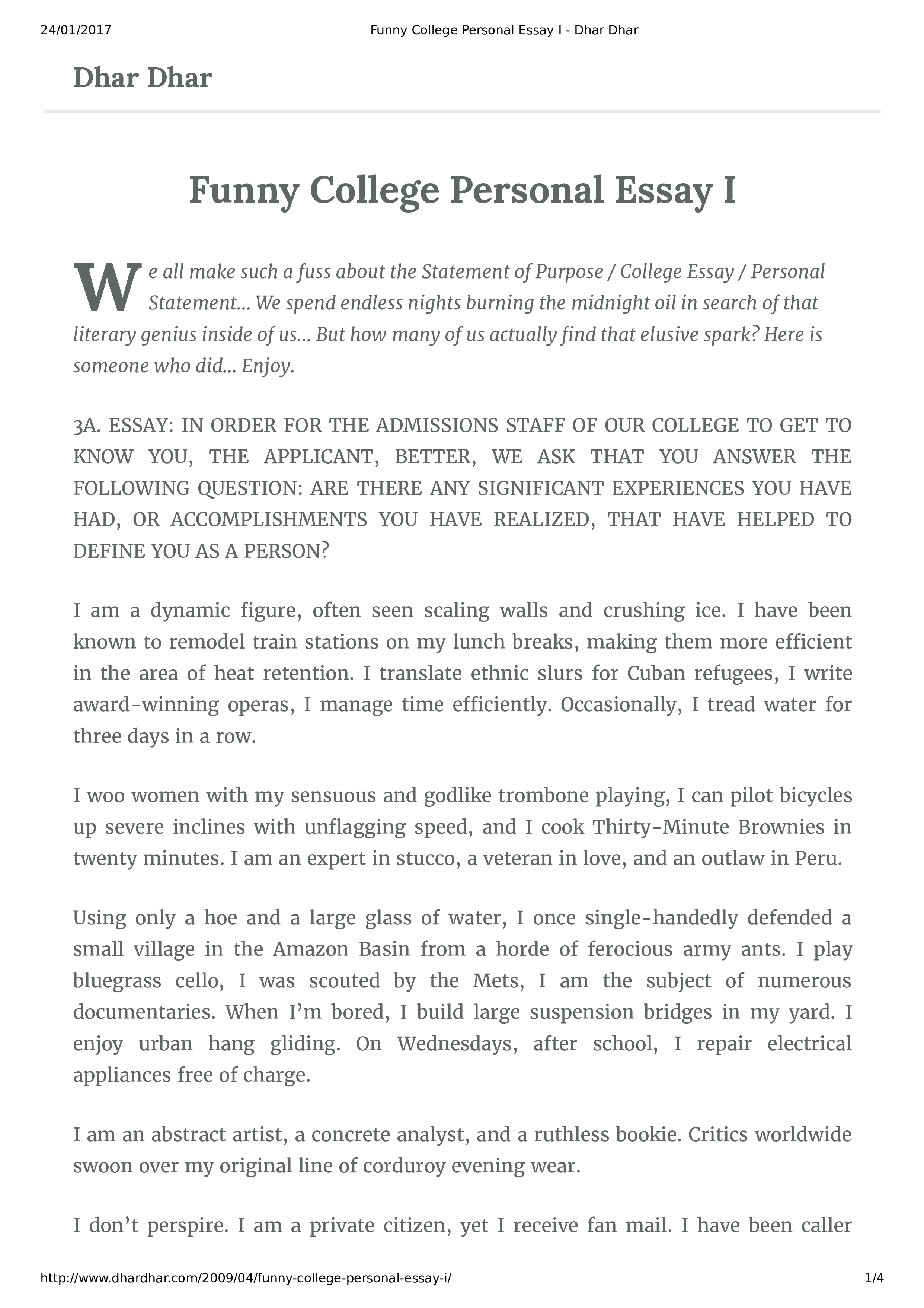 Funny College Personal Essay 模板