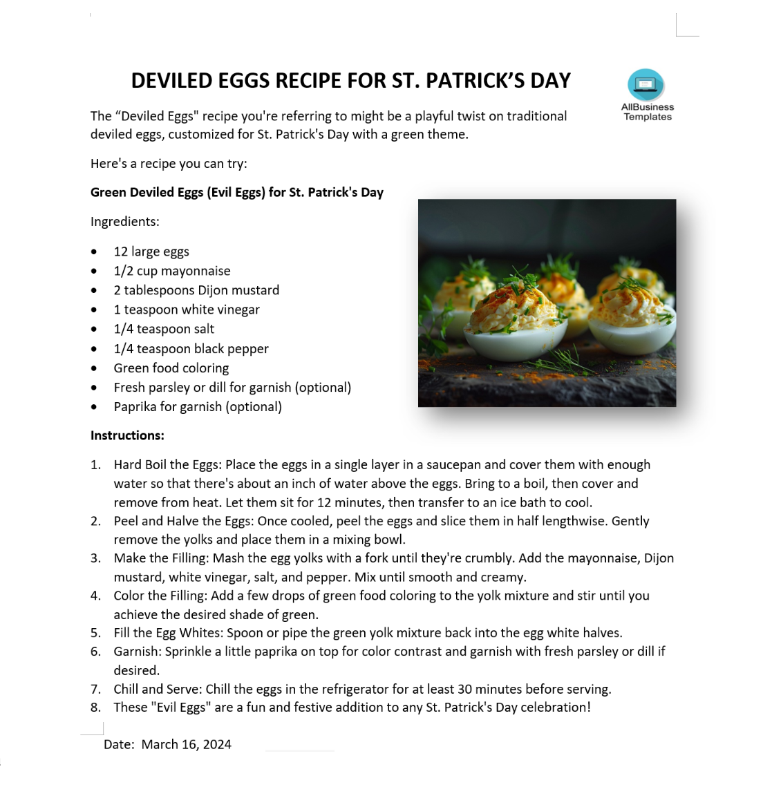 devil eggs recipe for st. patricksday voorbeeld afbeelding 