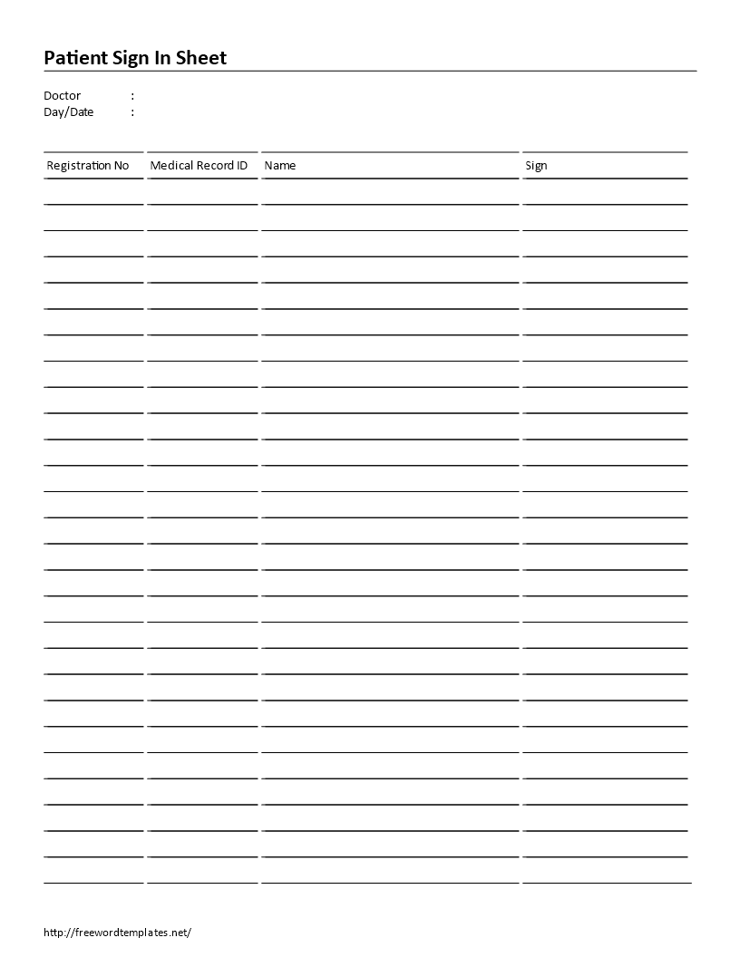 patient sign in sheet   4 columns template